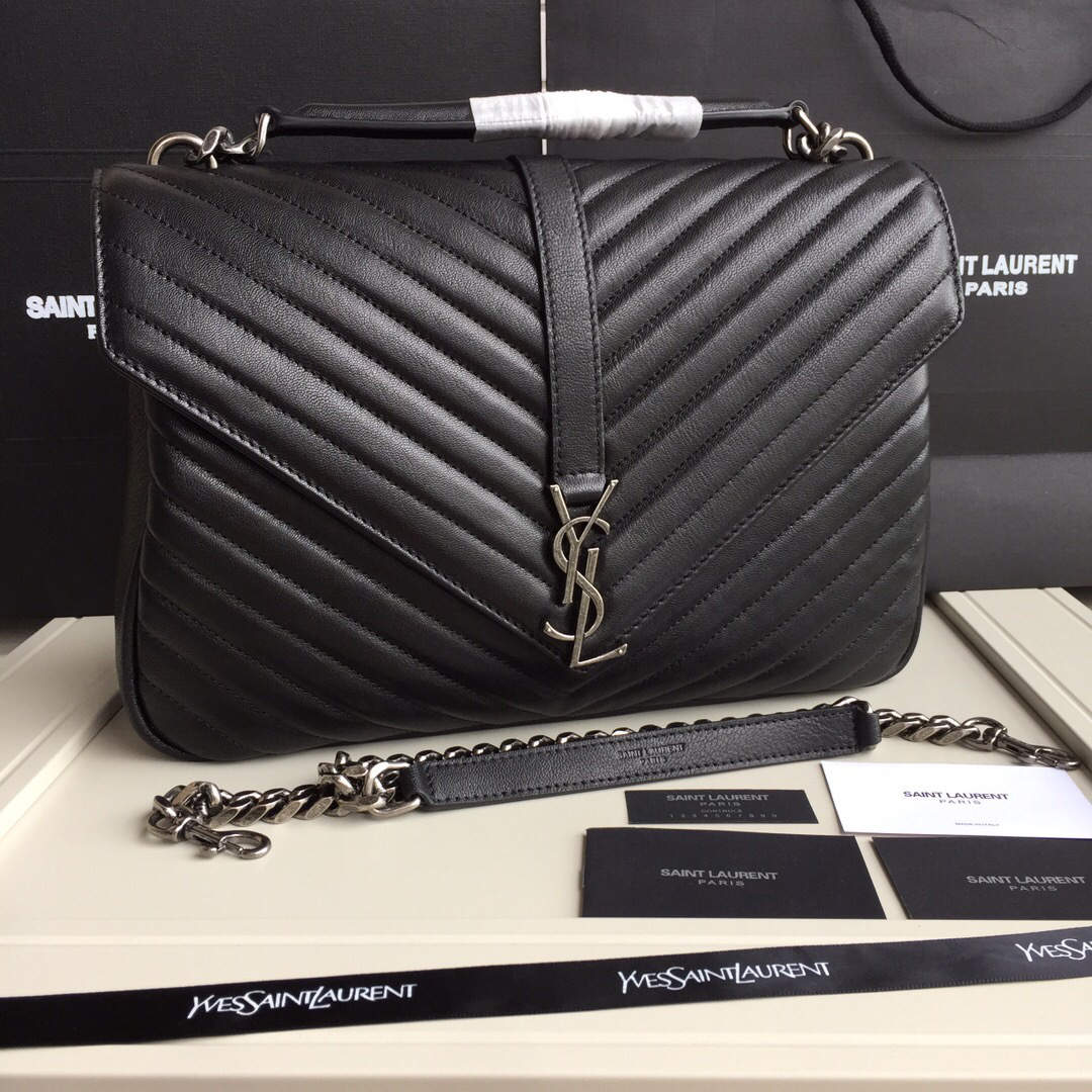 Y51 Monogram College Black Large Bag with Silver Hardware 32cm