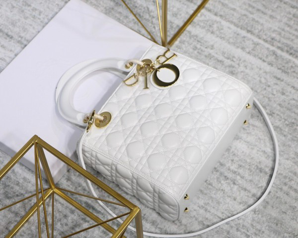 D10r Lady White Handbag With Gold Hardware 24CM