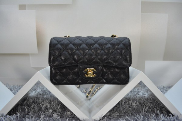 Ch**el Flap Bag Caviar in Black 20cm with Gold Hardware