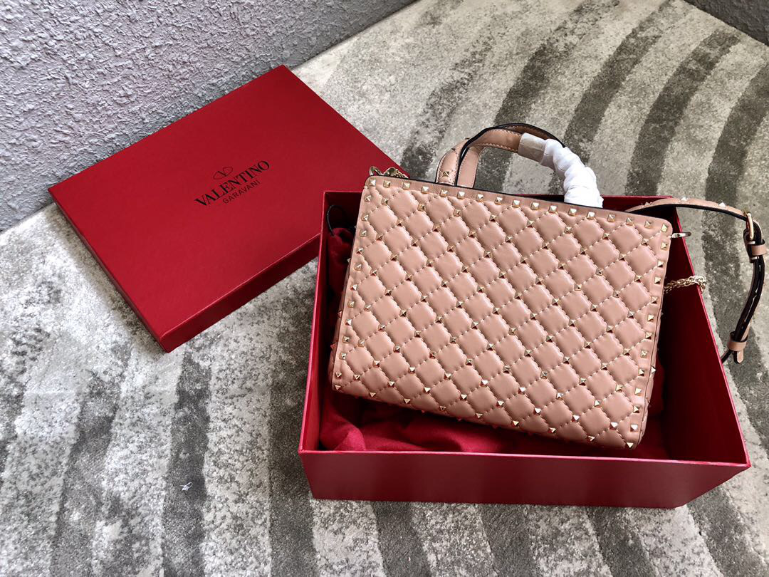 Va1e*ntin0 Garavani Rockstud Spike Lambskin Handbag in Pink