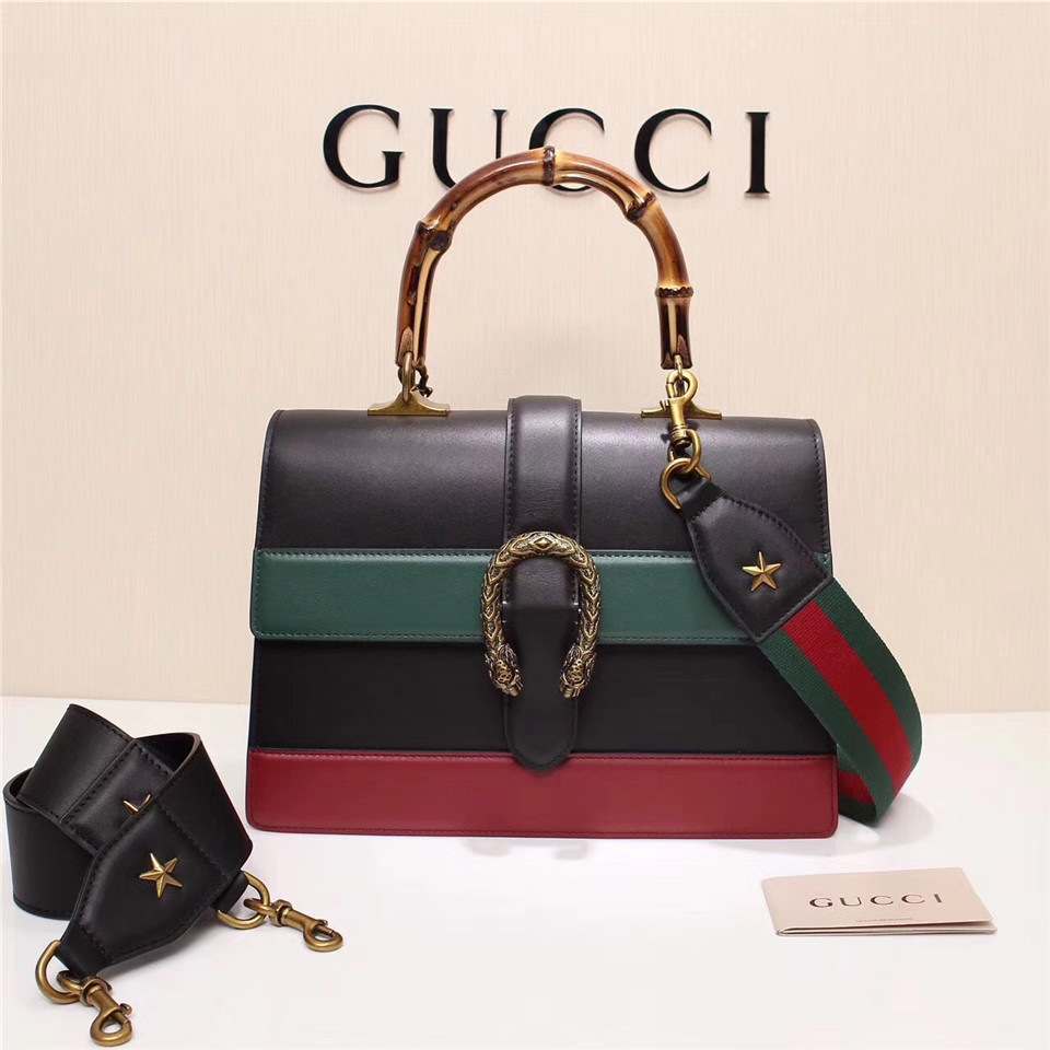 Gvc*1 Women's Dionysus Leather Top Handle Bag 421999 Black Red