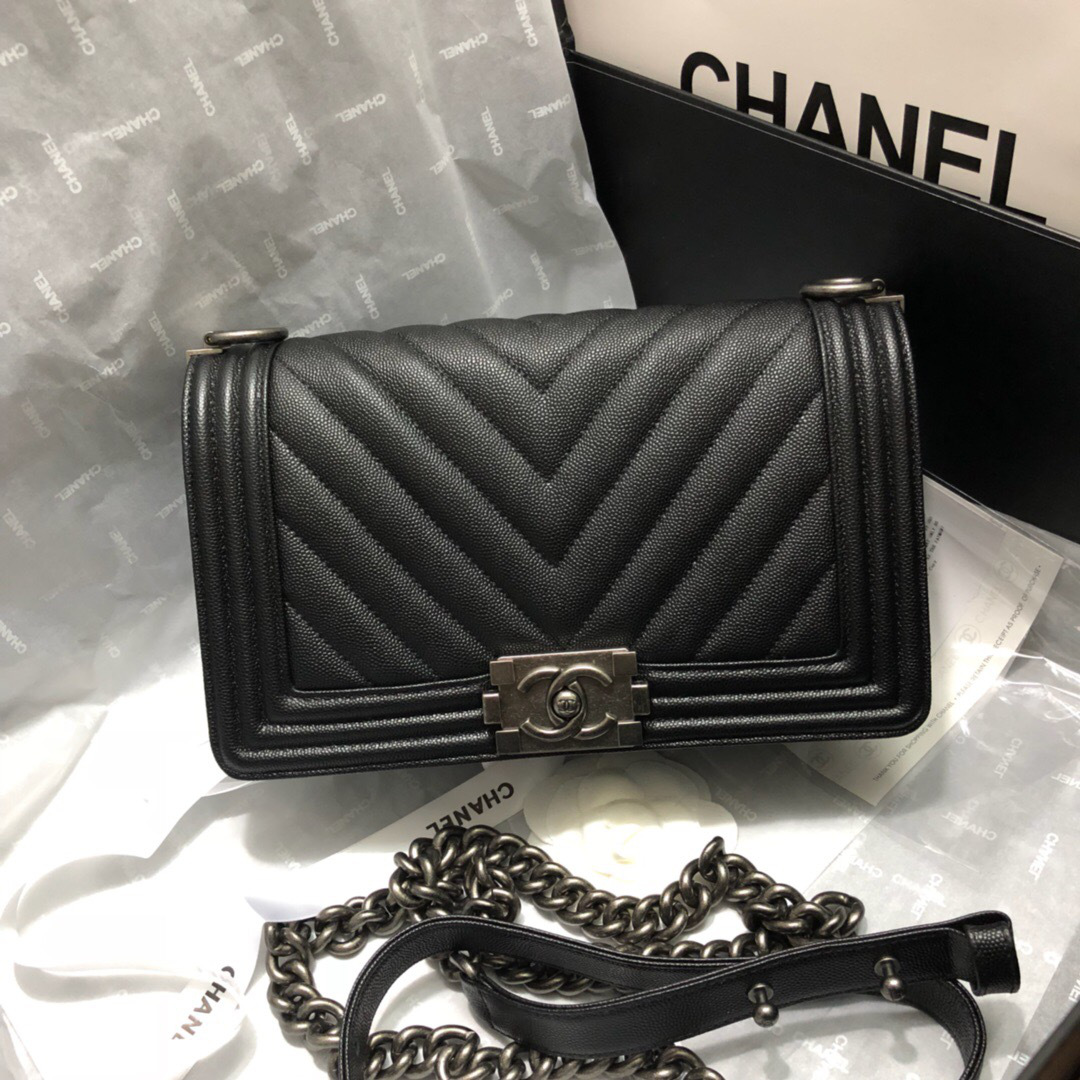 Ch**el Leboy Calfskin Bag in Black with Silver Hardware 67086