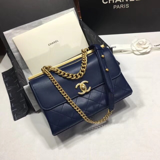Ch**el Classic Lambskin Small Handbag A01112 Blue