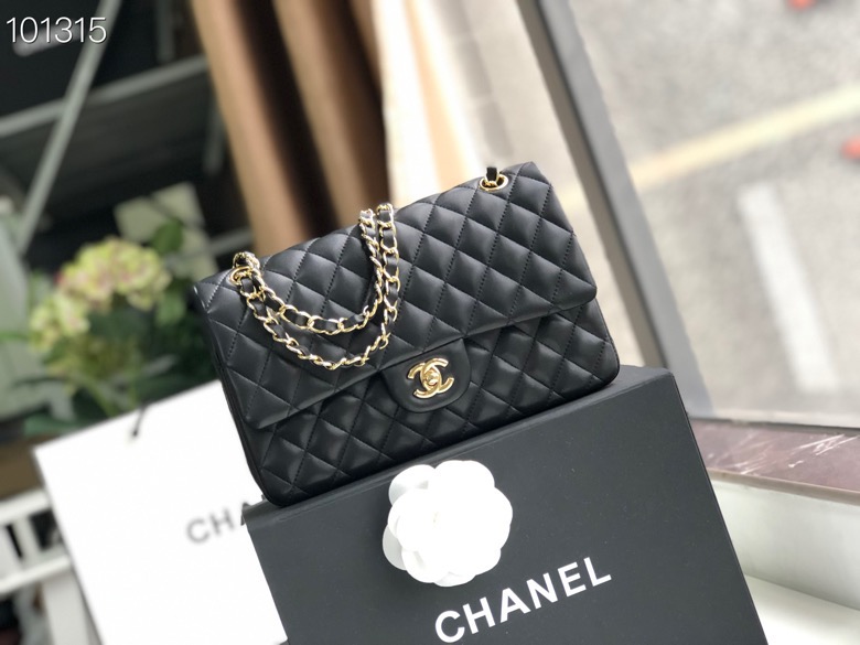 Ch**el Flap Bag 25cm Black Gold Hardware Bagsaaa