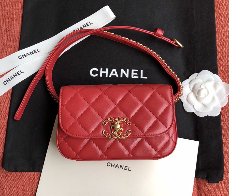 Ch**el Lambskin Waist Belt Bag red