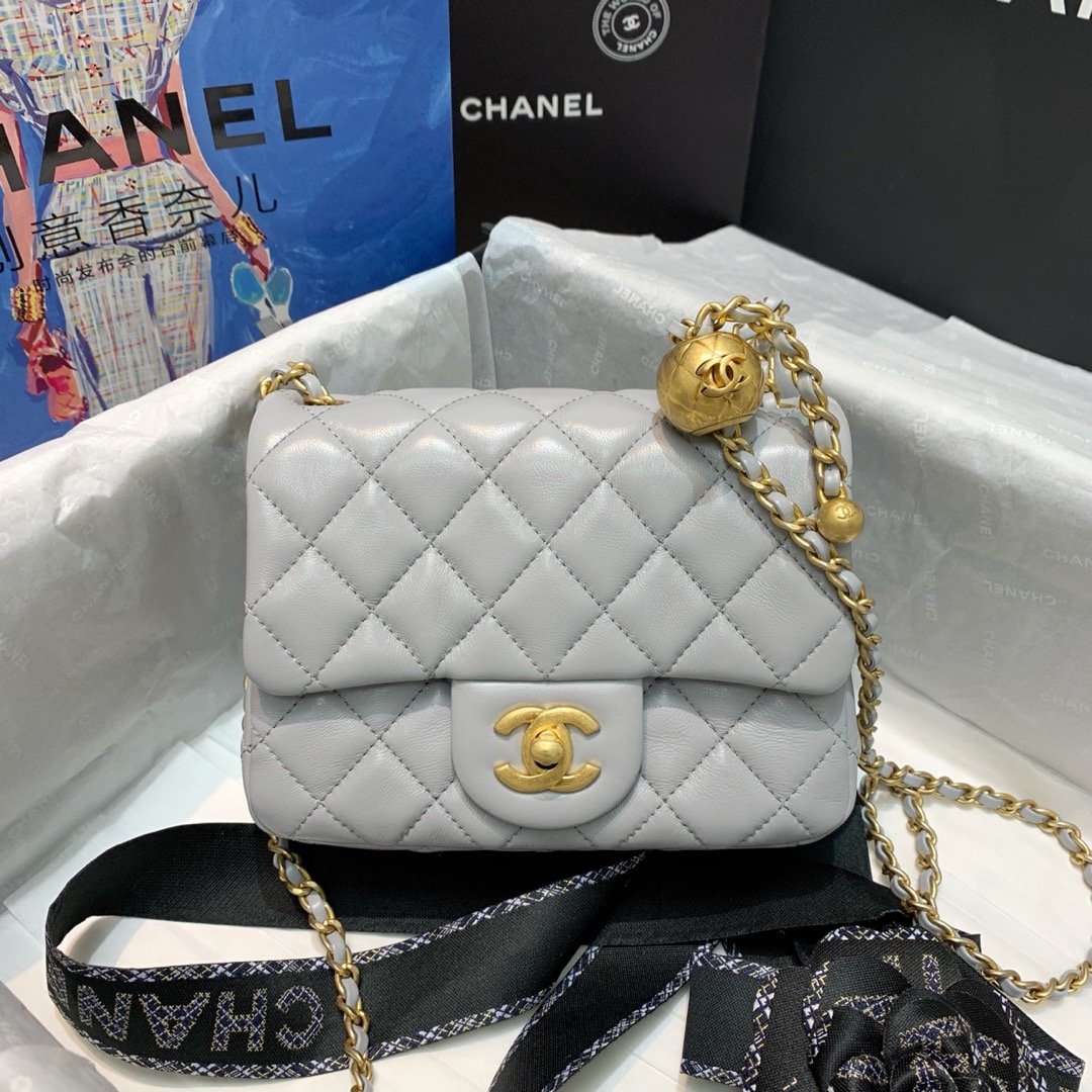 Ch**el Mini Flap Bag 17cm Gray
