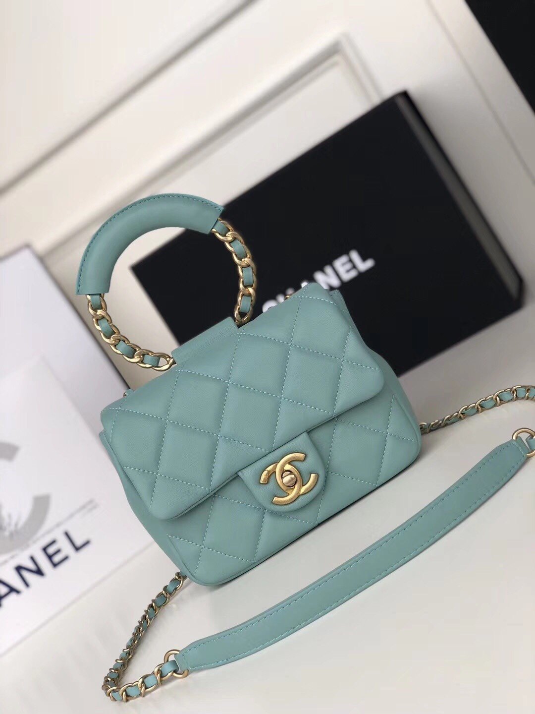 Ch**el Small Flap Bag Lambskin Blue 20cm