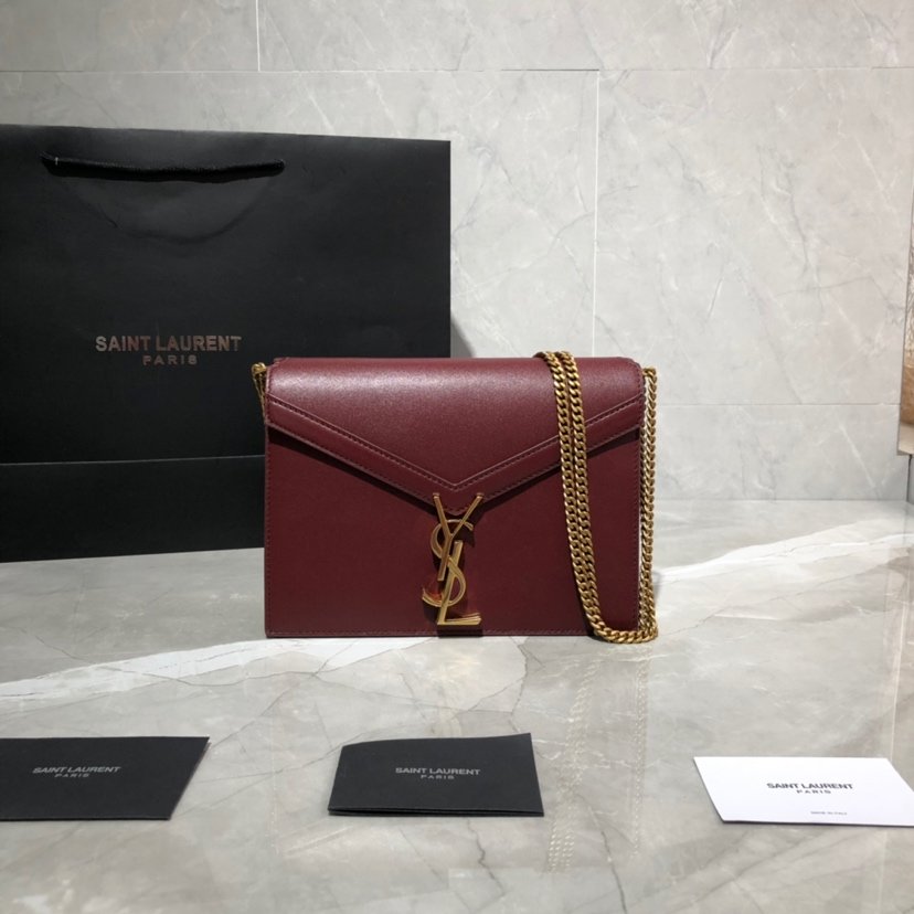 Y51 Sa1nt Lau*nt Cassandra Clasp Bag Wine Red