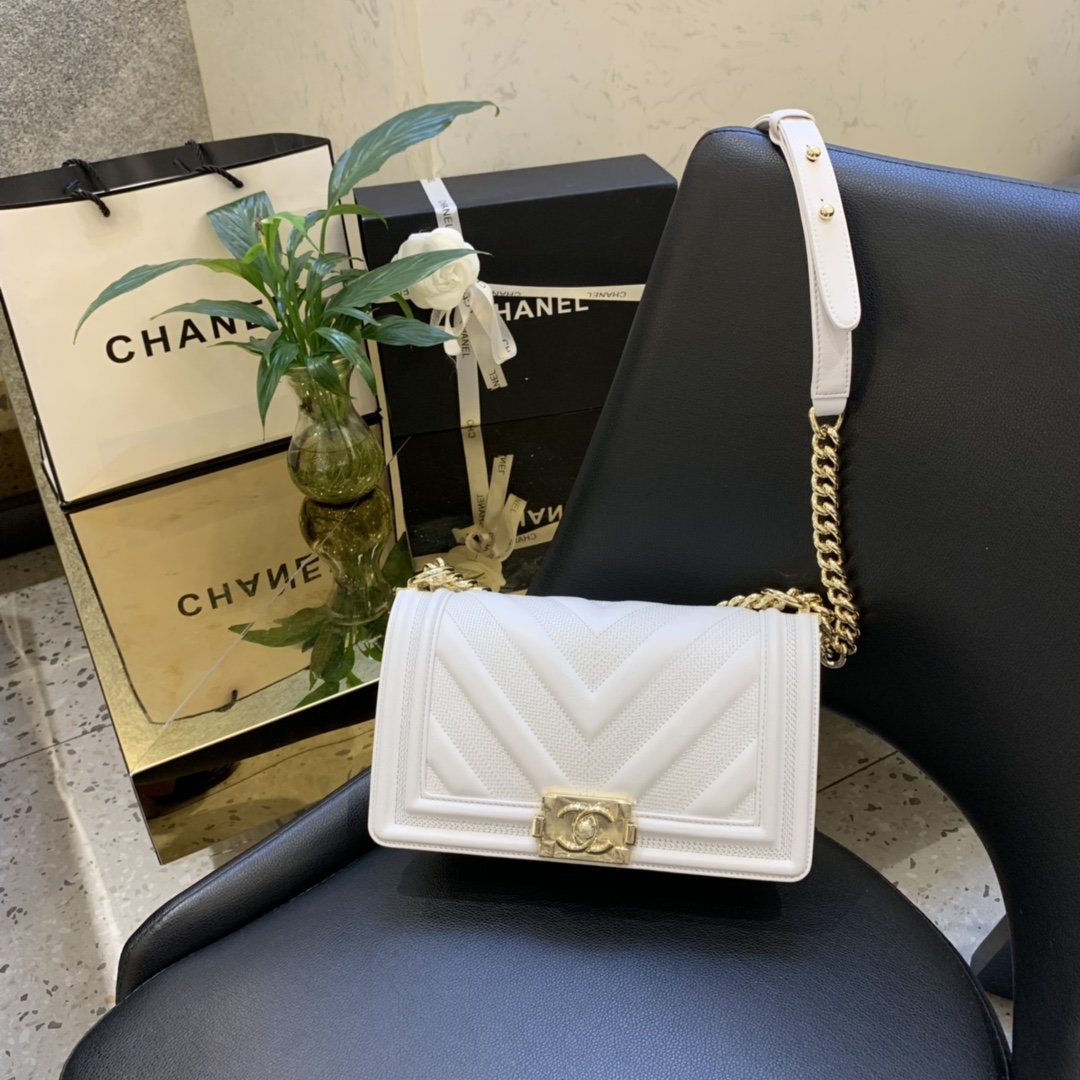 Ch**el V Boy Bag 25cm White