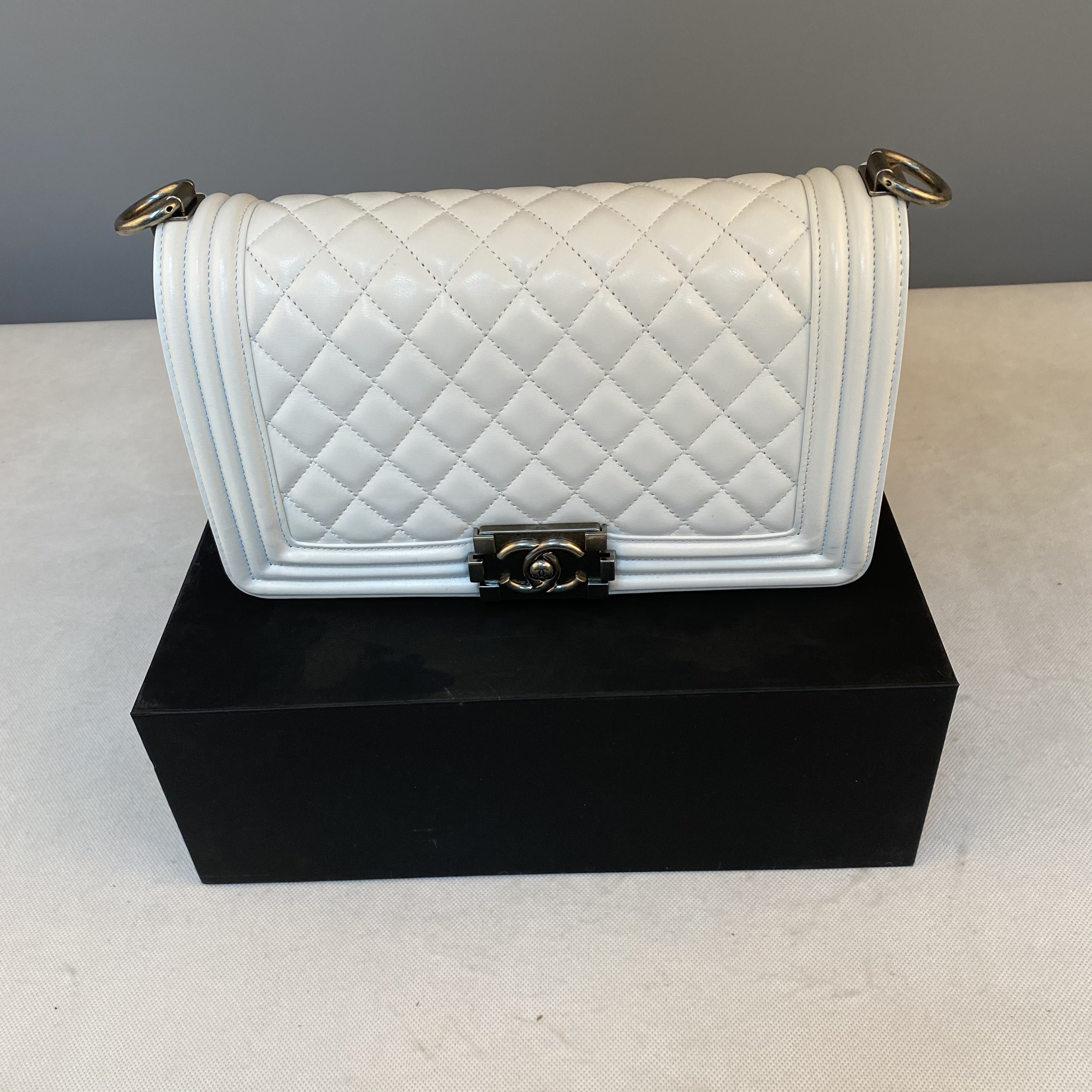 Ch**el Leboy Bag Lambskin 25cm Silver hardware White 