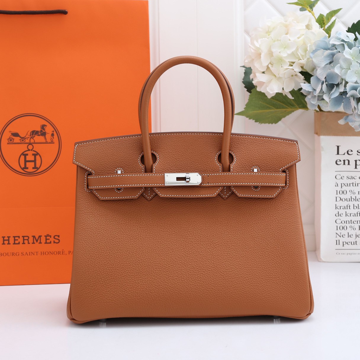 H**me5 original togo leather birkin 30cm bag in Coffee