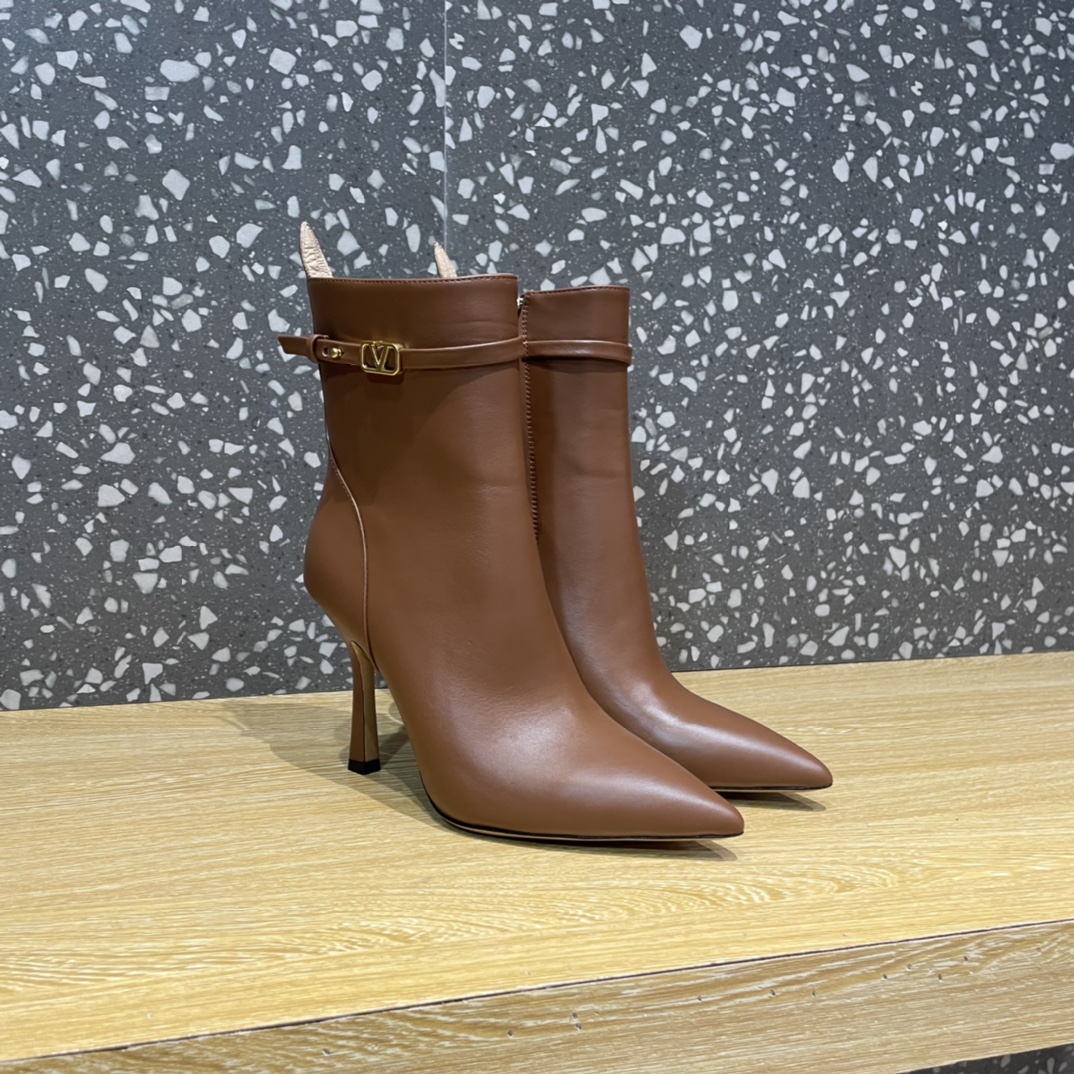 Va1e*ntin0 Boots Heels 10CM Brown
