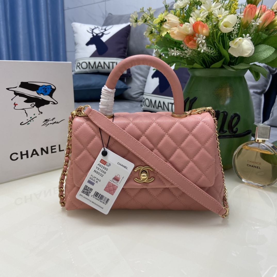 Ch**el Coco Handle Bag92990 Pink 24CM