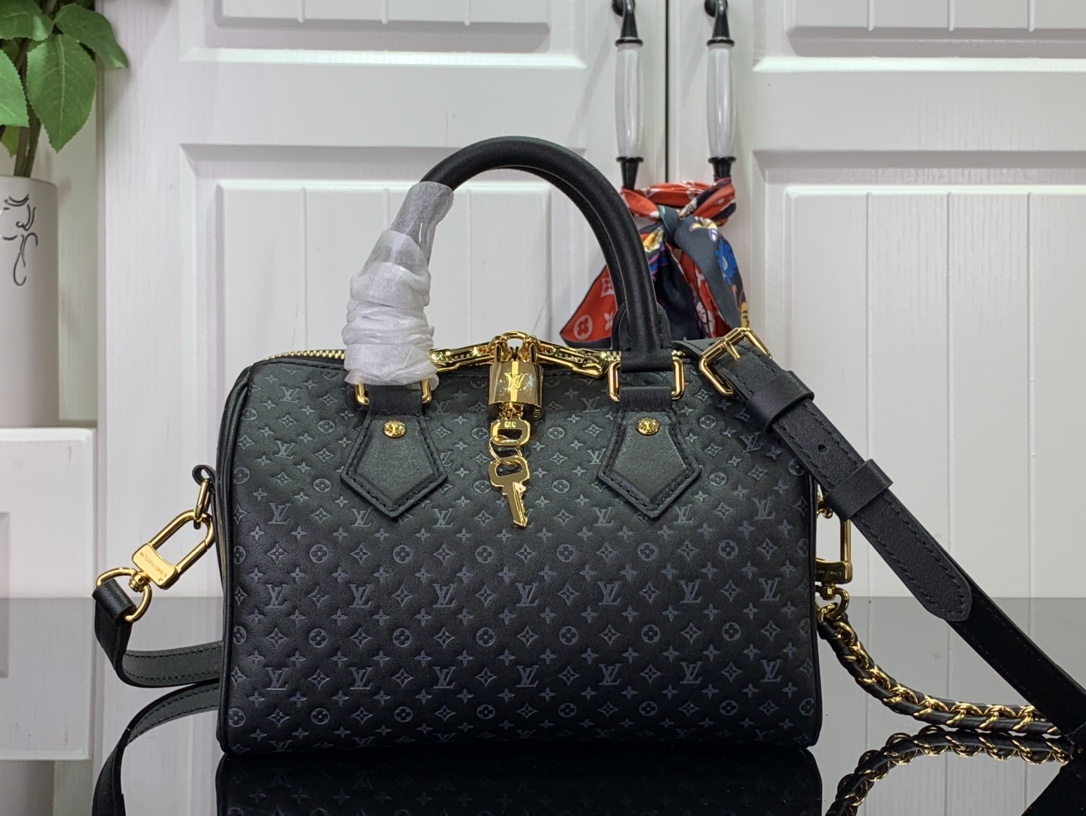 Bagsaaa L0vis Vvtt0n Speedy Bandoulière 20 in black calfskin - 20.5 x 13.5 x 12 cm