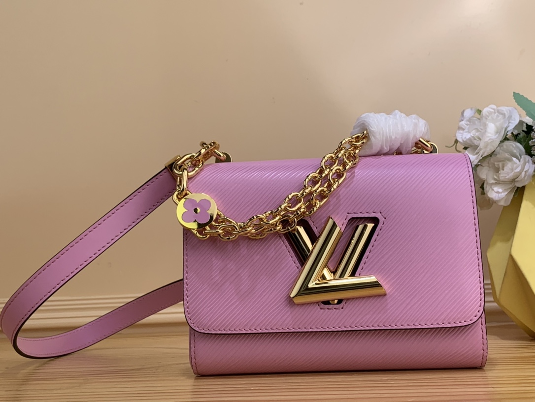 Bagsaaa L0vis Vvtt0n Twist PM Bag Pink Epi grained with charm gold strap - 19 x 15 x 9cm