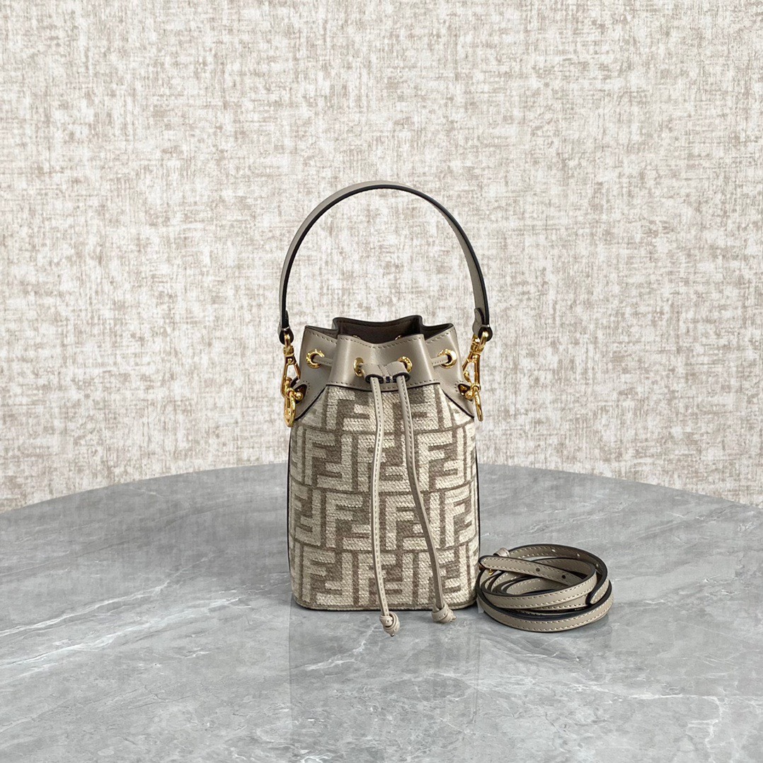 Bagsaaa F**di Mon Tresor Dove Grey Tapestry Fabric Mini Bag - 18x12x10cm