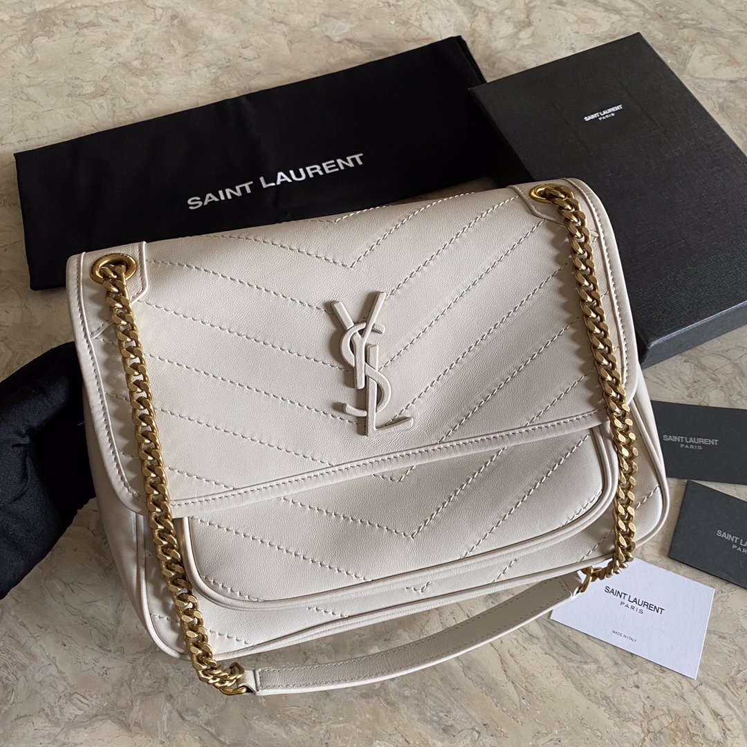 Bagsaaa Y51 Niki Medium Chain Bag In Lambskin Blanc Vintage - 28 X 20 X 8,5 CM
