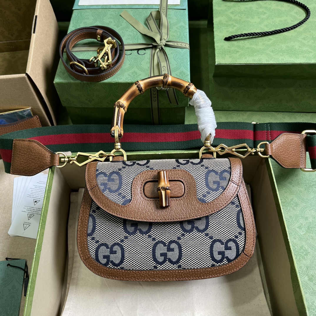 Bagsaaa Gvc*1 Bamboo 1947 jumbo GG medium top handle bag - 21x 15x 7cm