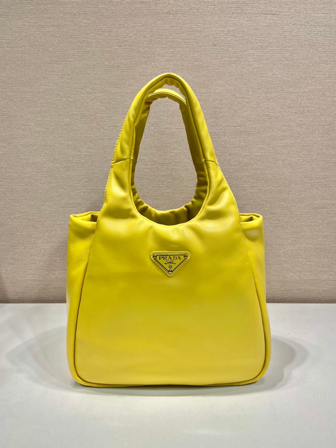 Bagsaaa Pra*a padded Pra*a Soft nappa-leather yellow bag - 30*26*17cm