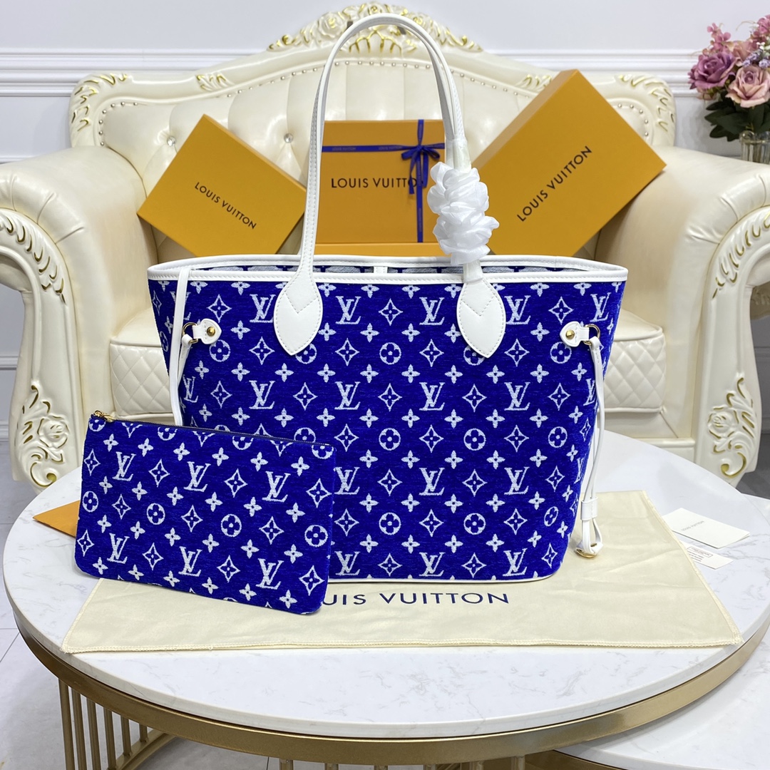 Bagsaaa L0vis Vvtt0n Neverfull MM Jacquard Velvet Blue - 31x28x14cm