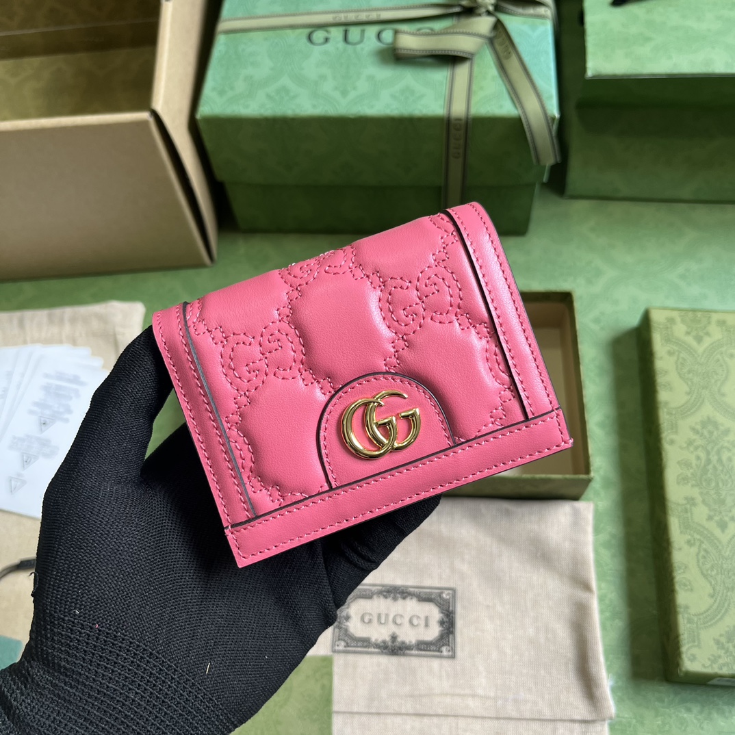 Bagsaaa Gvc*1 GG MATELASSÉ CARD CASE WALLET PINK - 11 x 8.5 x 3cm