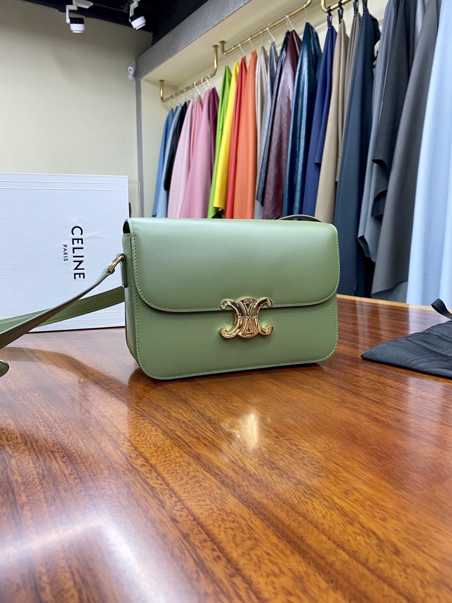 Bagsaaa Ce1i*e Classique Triomphe In shiny Calfskin Leather Green - 22.5 X 16.5 X 7.5 cm