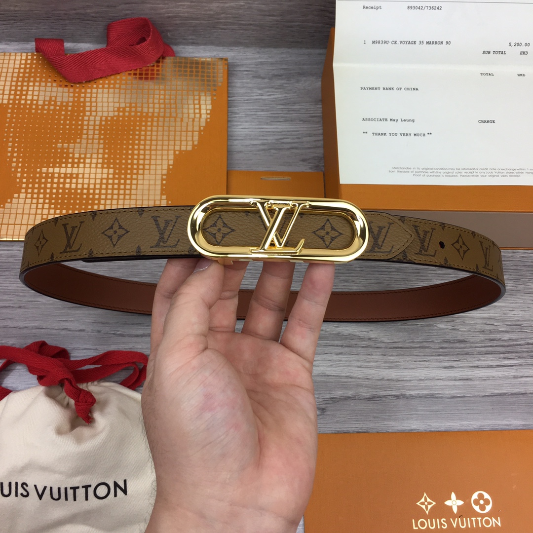 Bagsaaa L0vis Vvtt0n Monogram Brown Belt 2.5cm