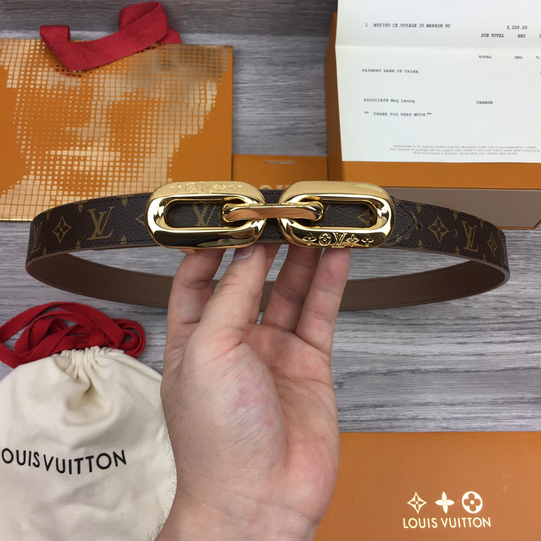 Bagsaaa L0vis Vvtt0n Chain Monogram Brown Belt 2.5cm