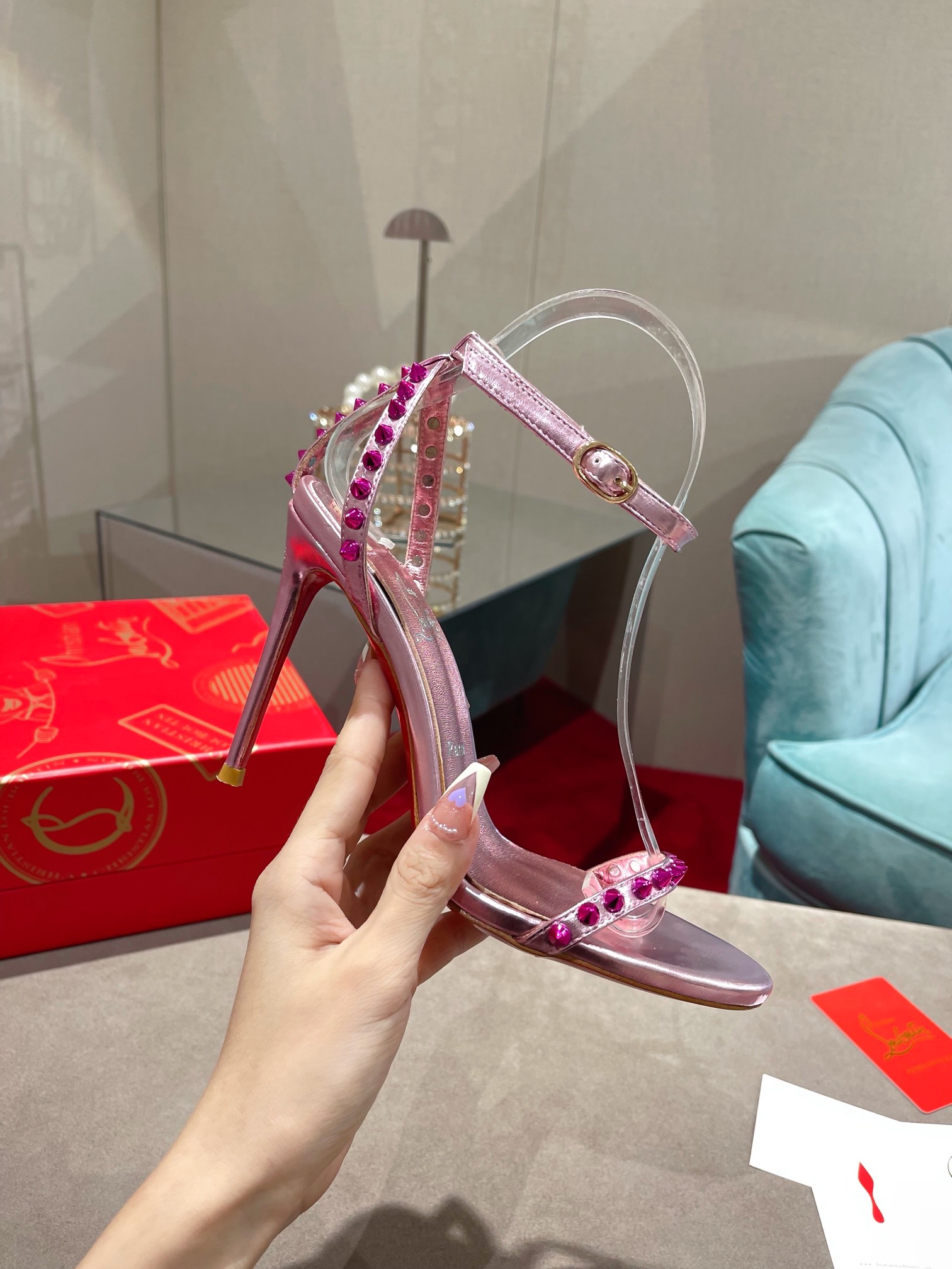 Bagsaaa Chr1st1an LOUBOUTIN So Me Spike 100 Metallic Pink Leather Heels