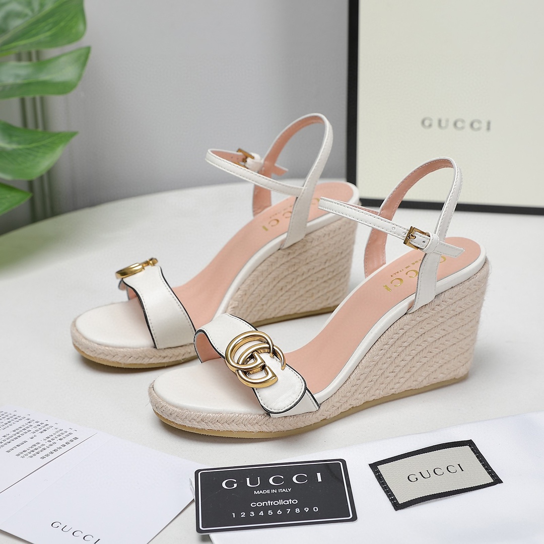 Bagsaaa Gvc*1 85mm White Leather Wedge Espadrilles