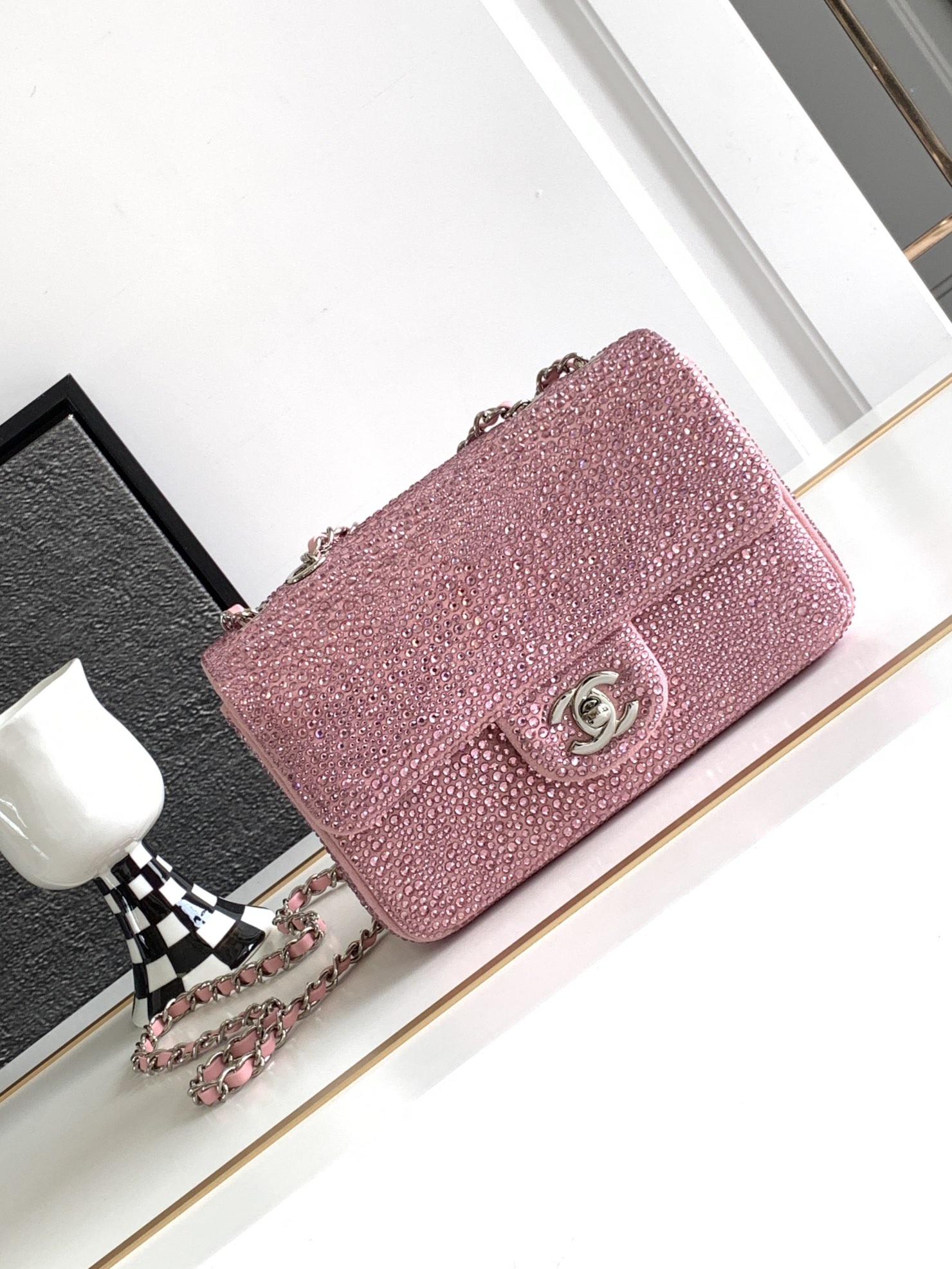 Bagsaaa Ch**el Flap Bag Glitter Crystal Pink Bag