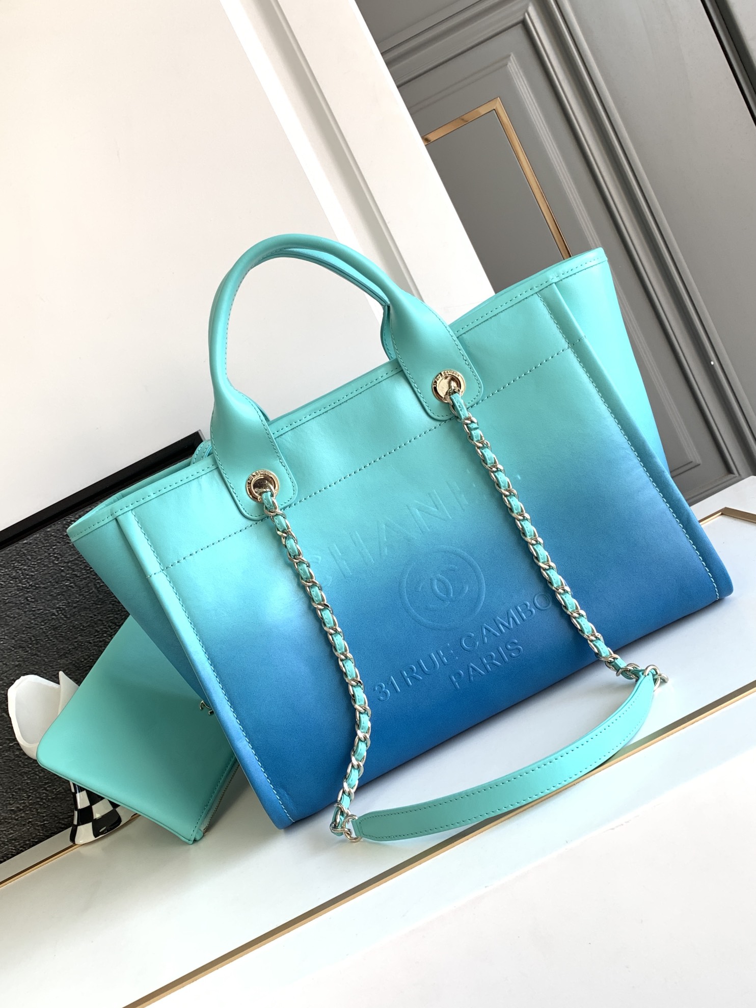 Bagsaaa Ch**el Shopping Tote Blue Bag 32cm