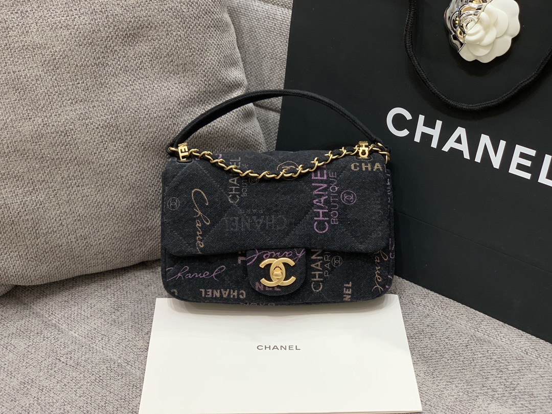 Bagsaa Ch**el Denim Flap Bag Black