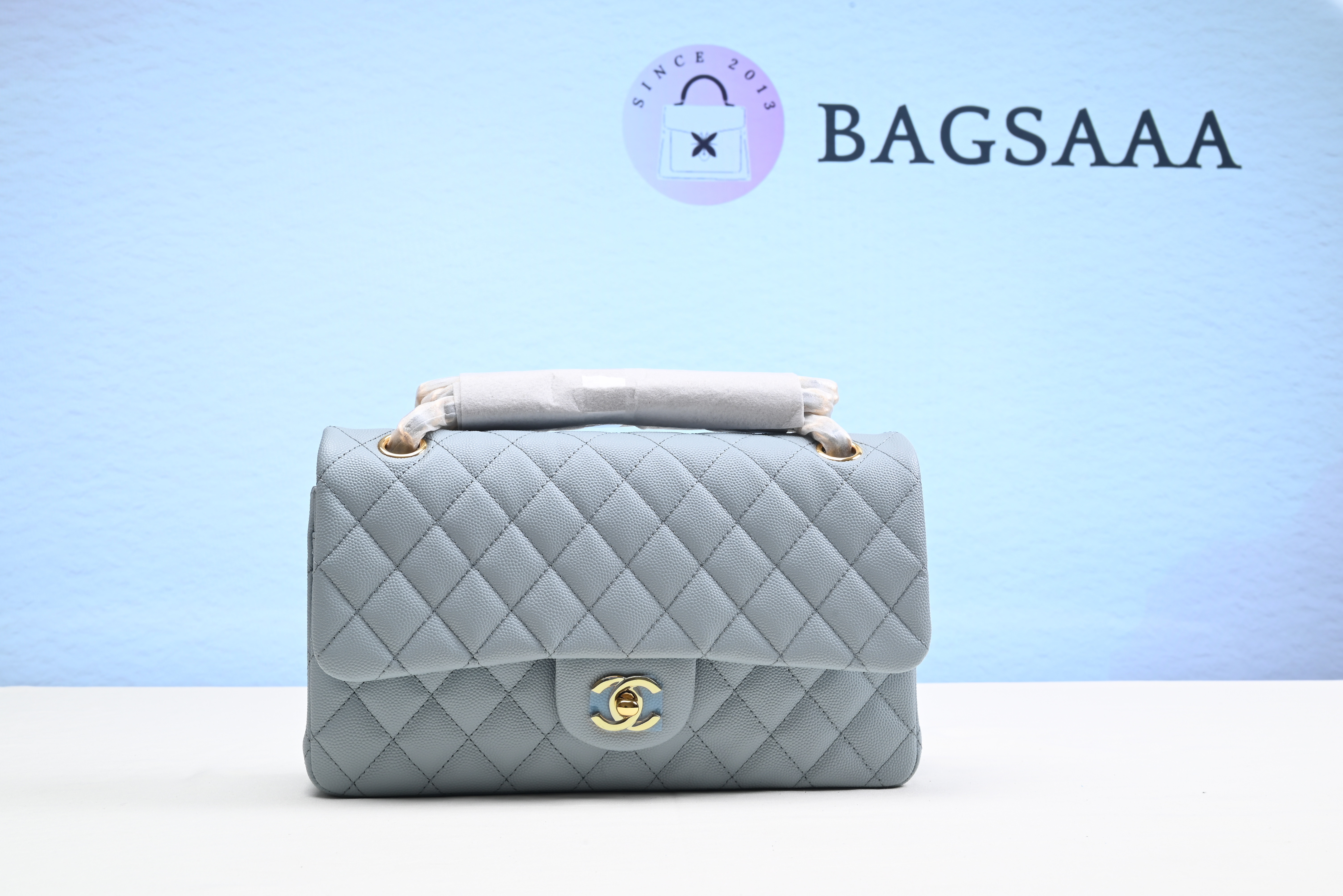 Bagsaaa Ch**el Classic Flap Bag In Light Blue Caviar - 25cm