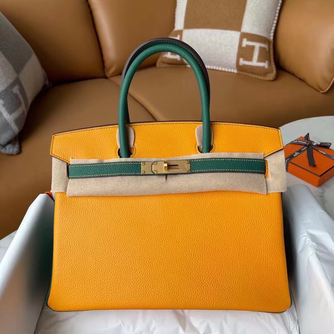 Bagsaaa H**me5 Birkin 30 in Togo Leather Yellow and Green