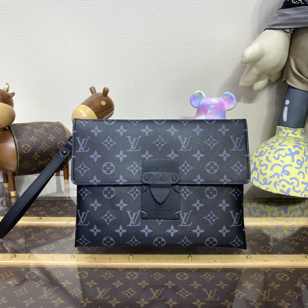 Bagsaaa L0vis Vvtt0n Pochette S-Lock Monogram Eclipse Black - 28*22.5*3.5cm