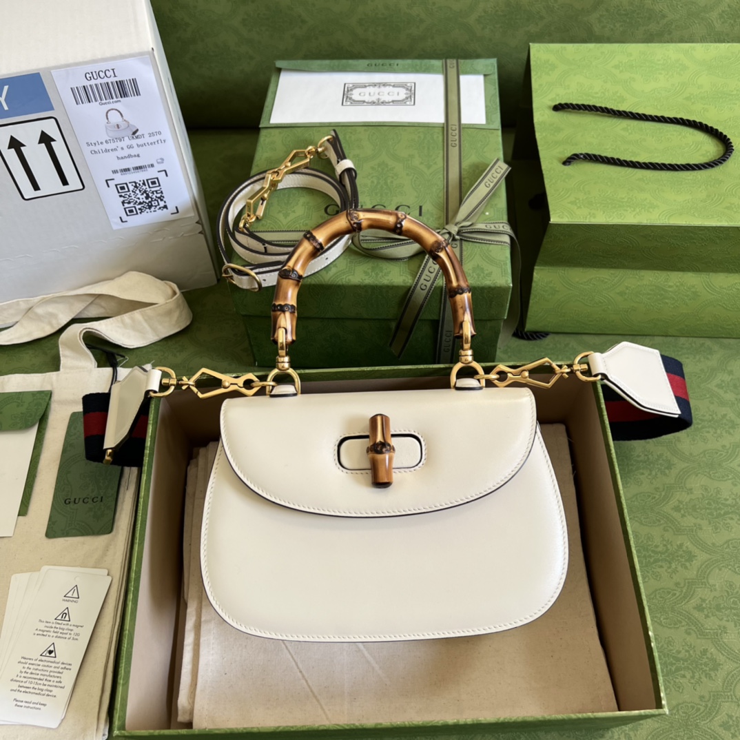 Bagsaaa Bamboo 1947Top Handle White Leather Bag - 21*15*7cm