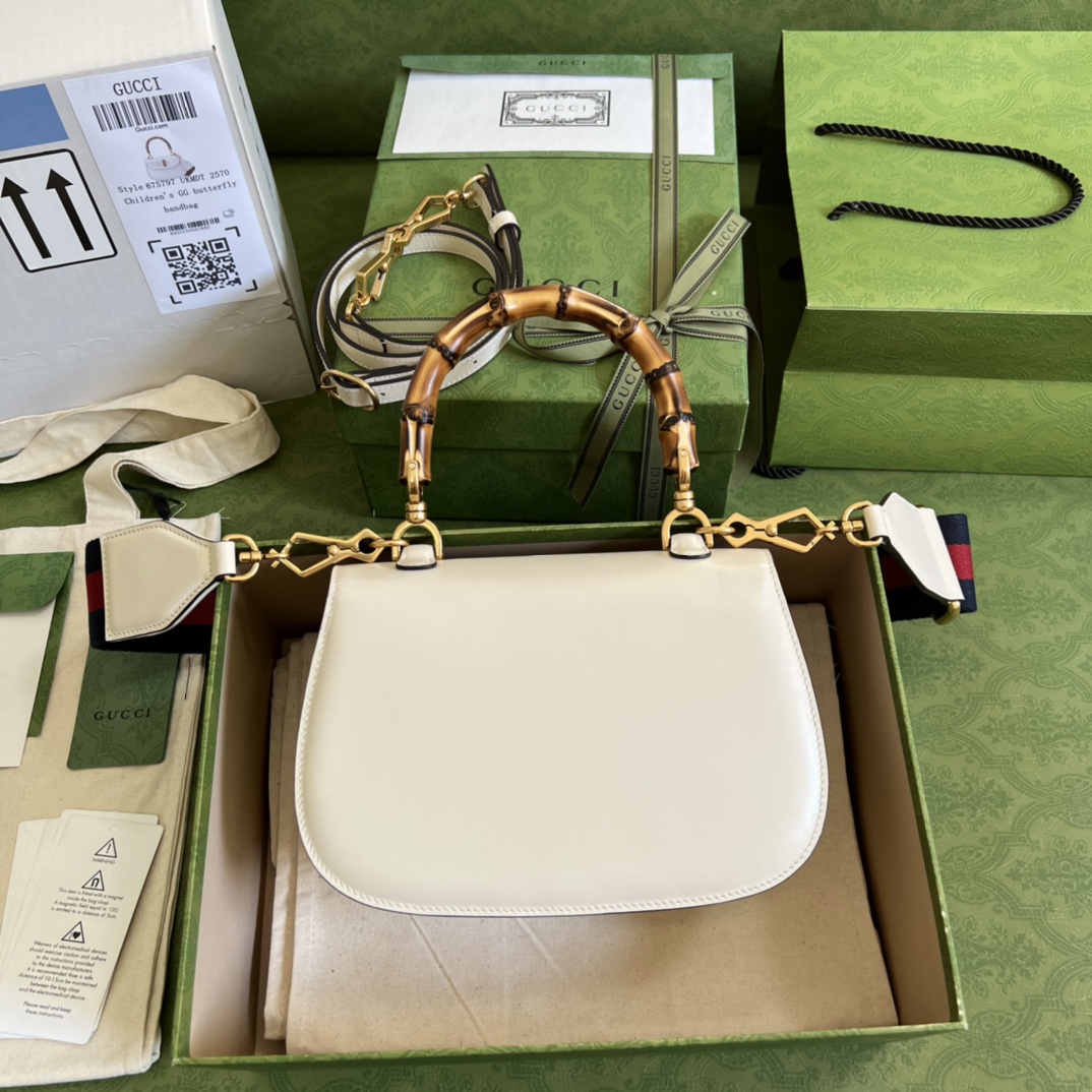 Bagsaaa Bamboo 1947Top Handle White Leather Bag - 21*15*7cm