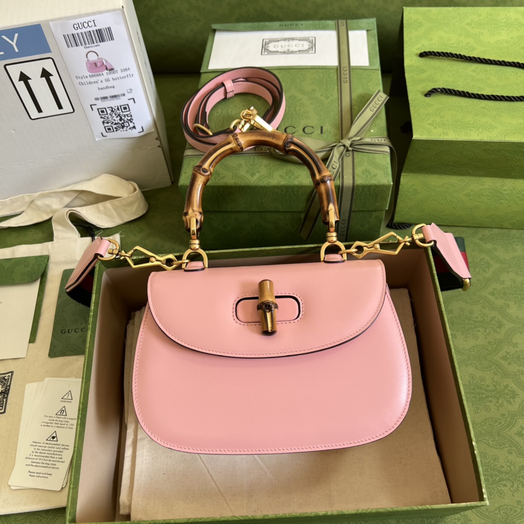 Bagsaaa Bamboo 1947Top Handle Pink Leather Bag - 21*15*7cm