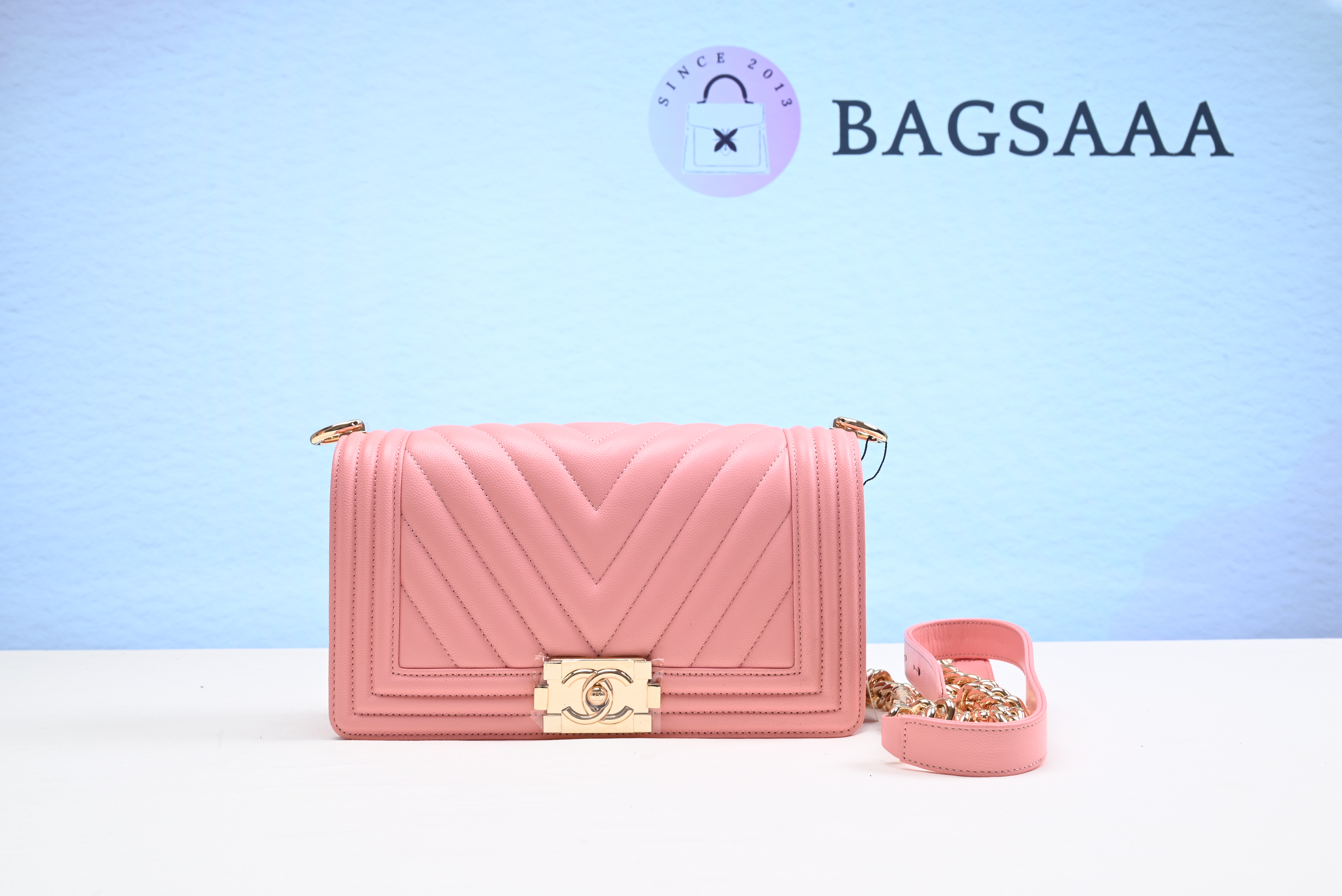 Bagsaaa Ch**el Leboy Caviar Pink Leather 25cm