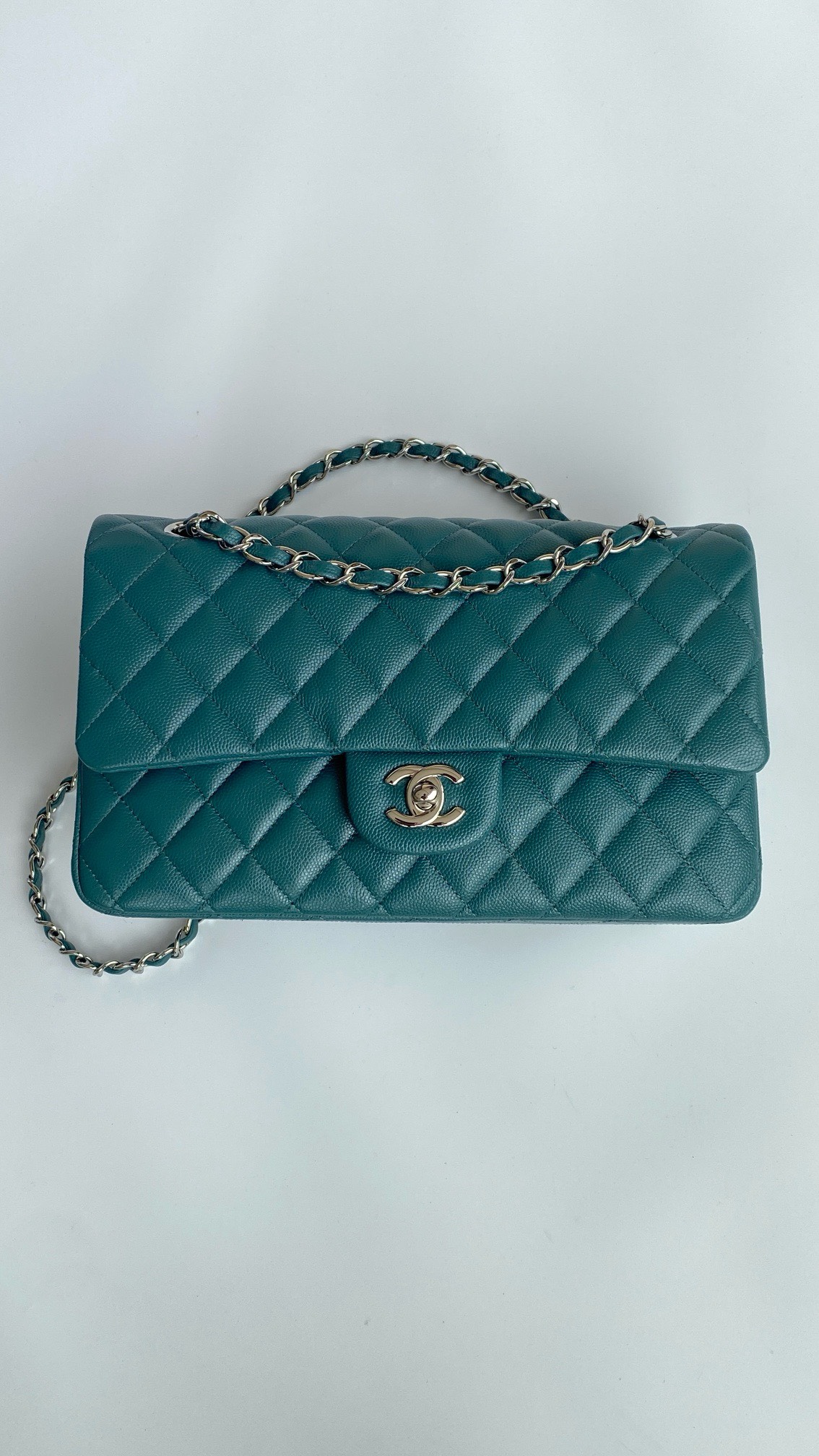 Bagsaaa Ch**el Classic Flap Bag In Dark Green Caviar - 25cm
