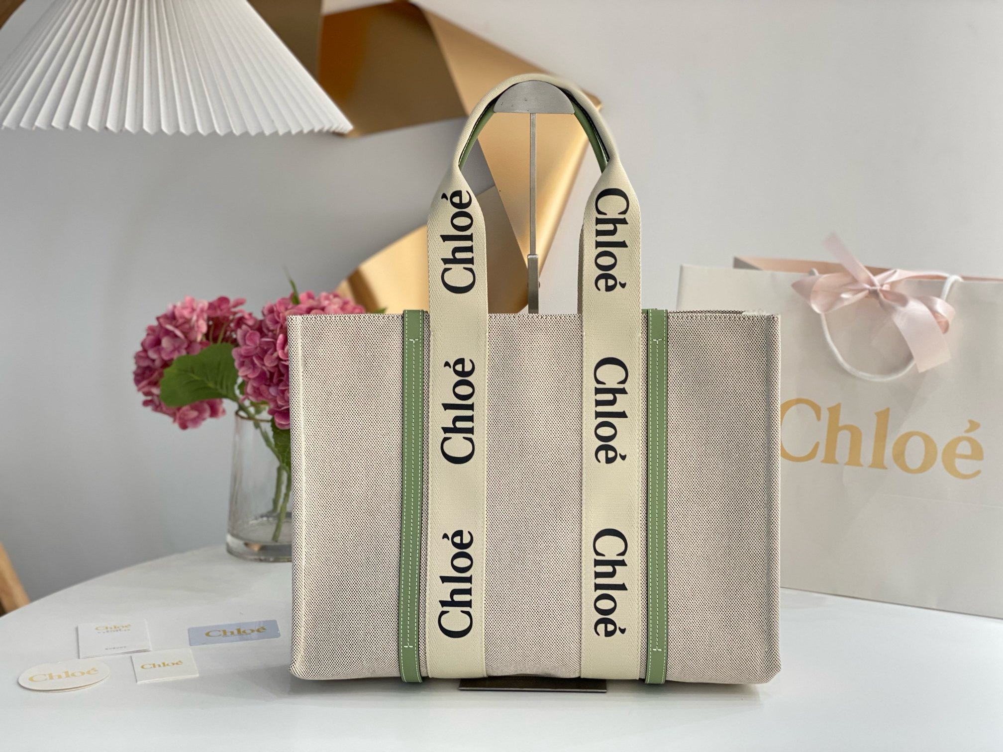 Bagsaaa Chloe Medium Woody Tote Bag Green - 45x33x13cm