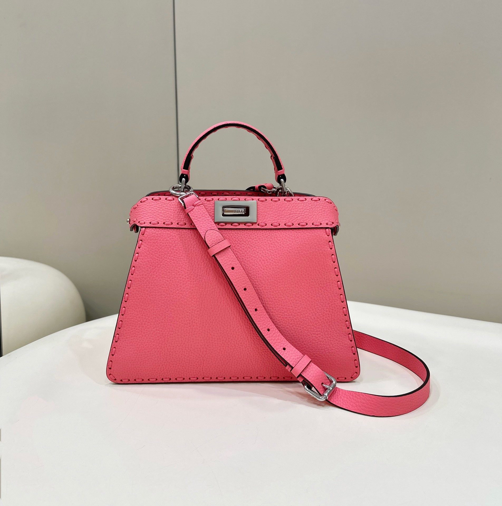 Bagsaaa F**di Peekaboo ISeeU Small Midnight Pink Selleria bag with oversized topstitching
