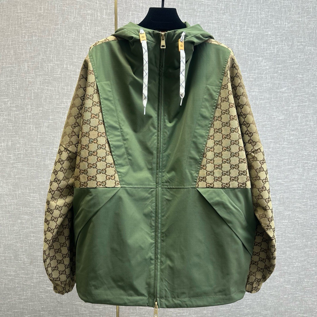 Bagsaaa Gvc*1 GG COTTON FABRIC JACKET WITH ZIPPER GREEN