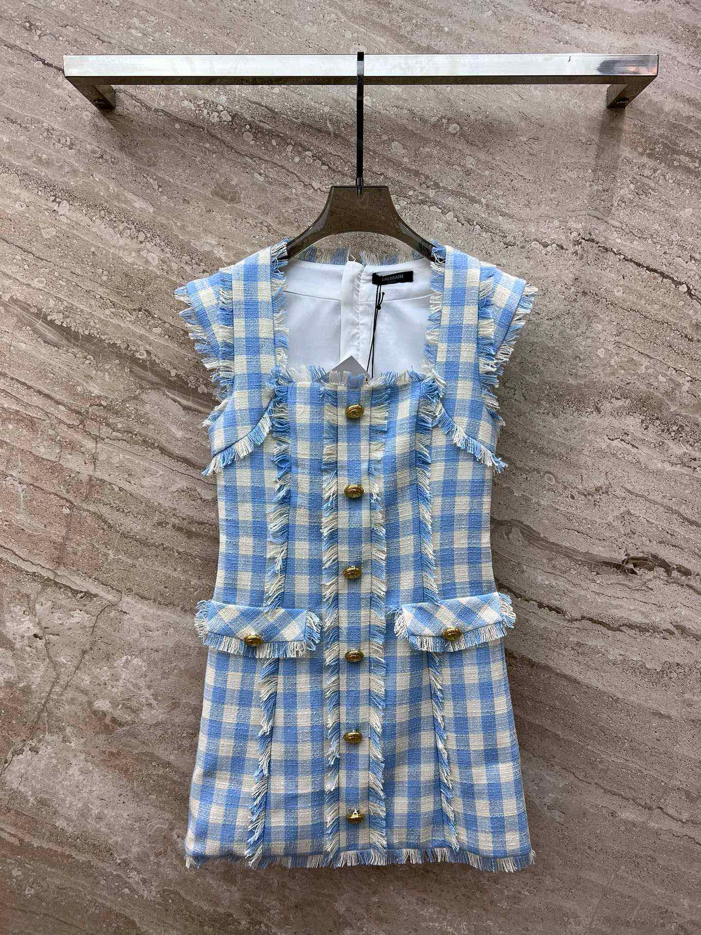 Bagsaaa Balmain Gingham tweed dress
