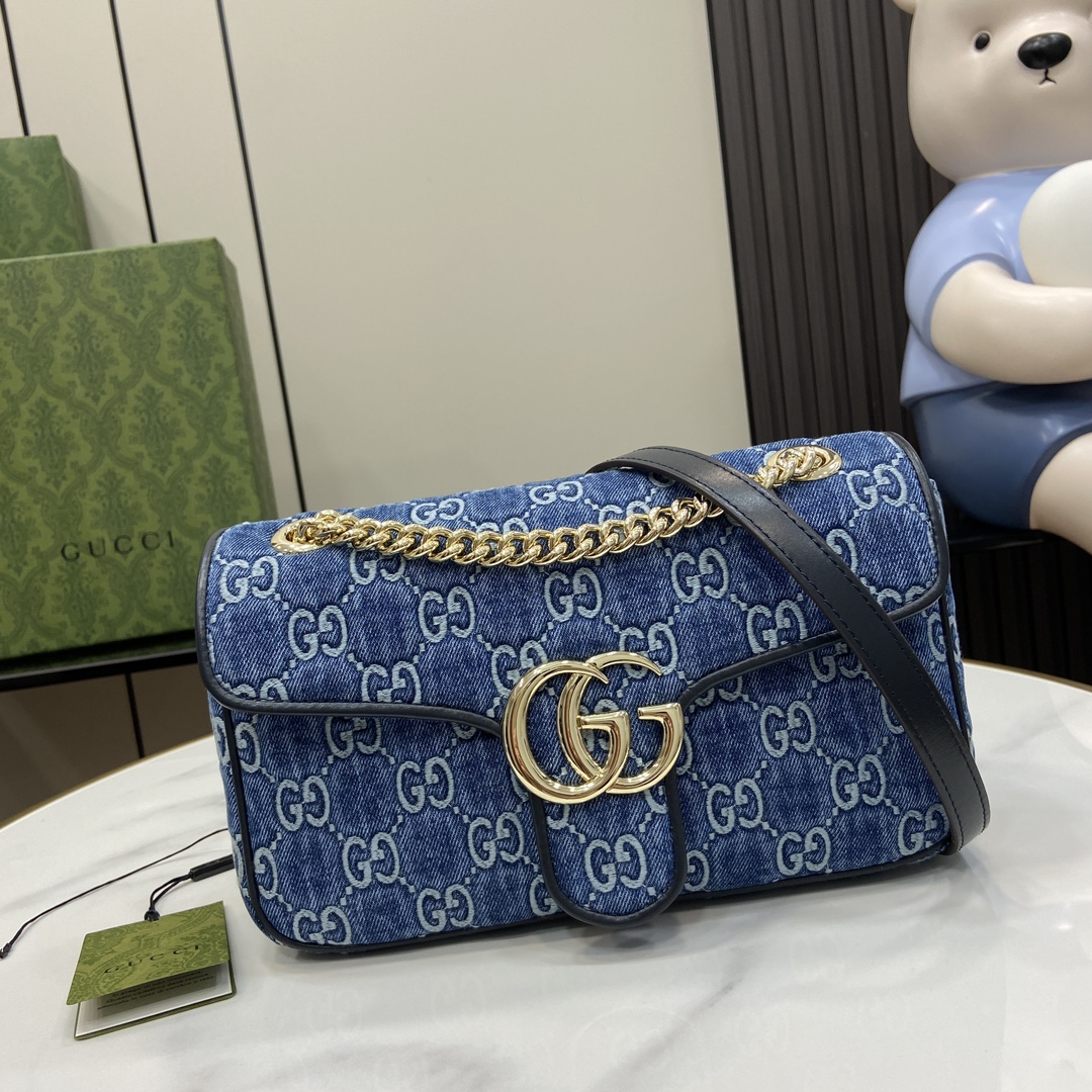Bagsaaa Gvc*1 GG Marmont Small Shoulder Bag Blue Denim 443497 - 26x15x7cm