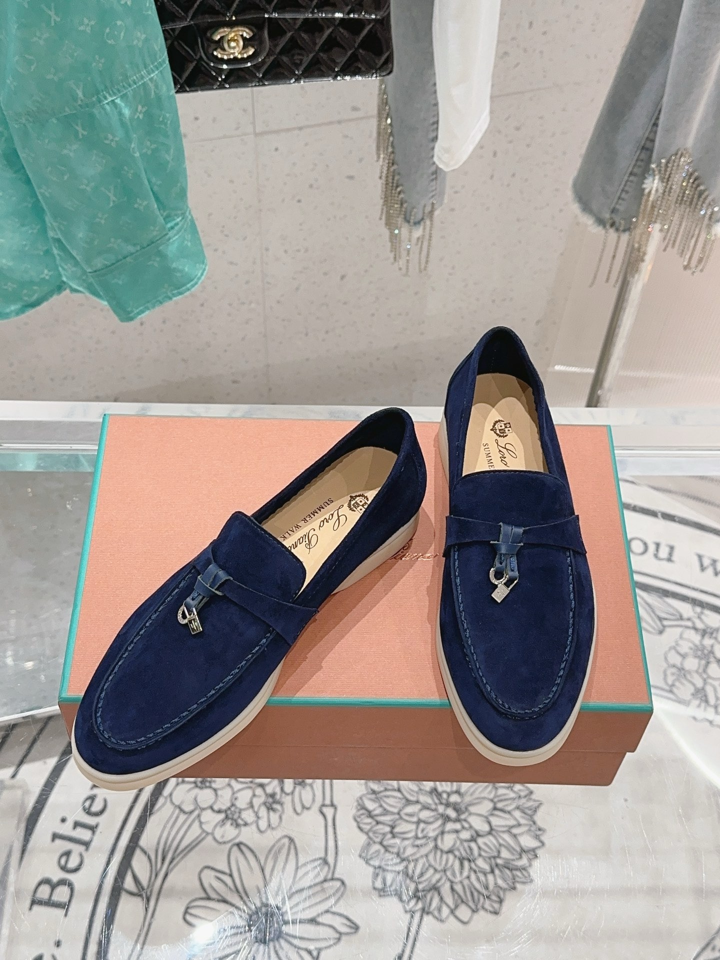 Bagsaaa L0r0 P1ana Summer Charms Walk Moccasin Navy Blue Suede