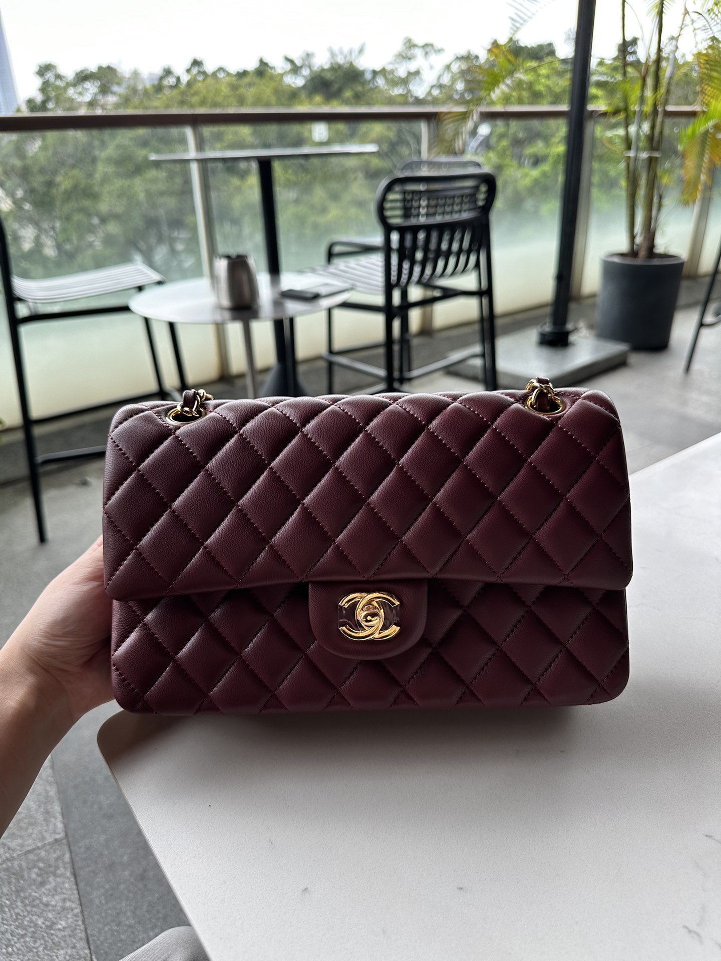 Bagsaaa Ch**el Flap Bag Burgundy Lambskin Gold A01112 - 15.5 × 25.5 × 6.5 cm