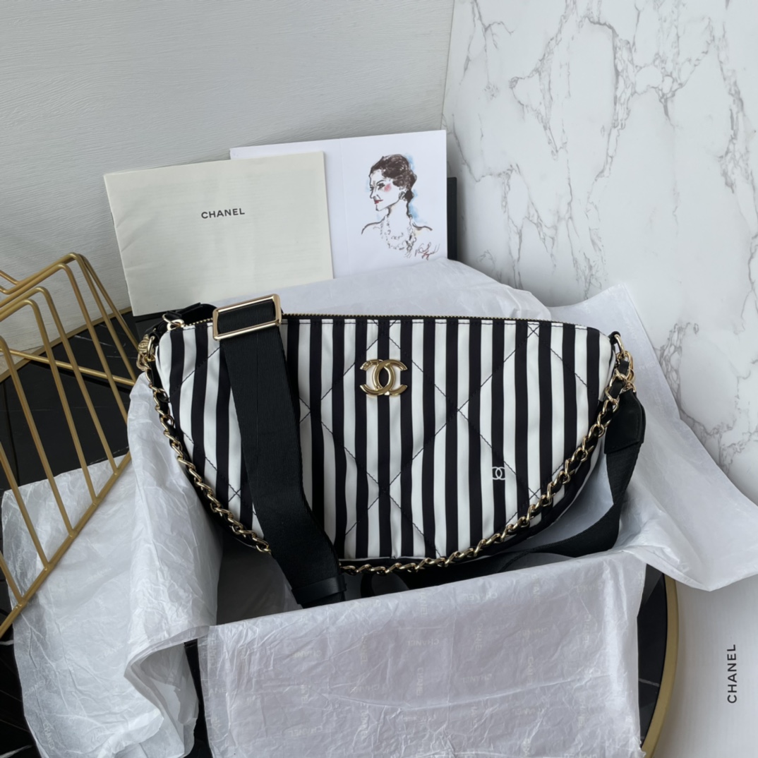 Bagsaaa Ch**el Large Hobo Bag AS4698 White & Black - 16 × 30 × 10 cm