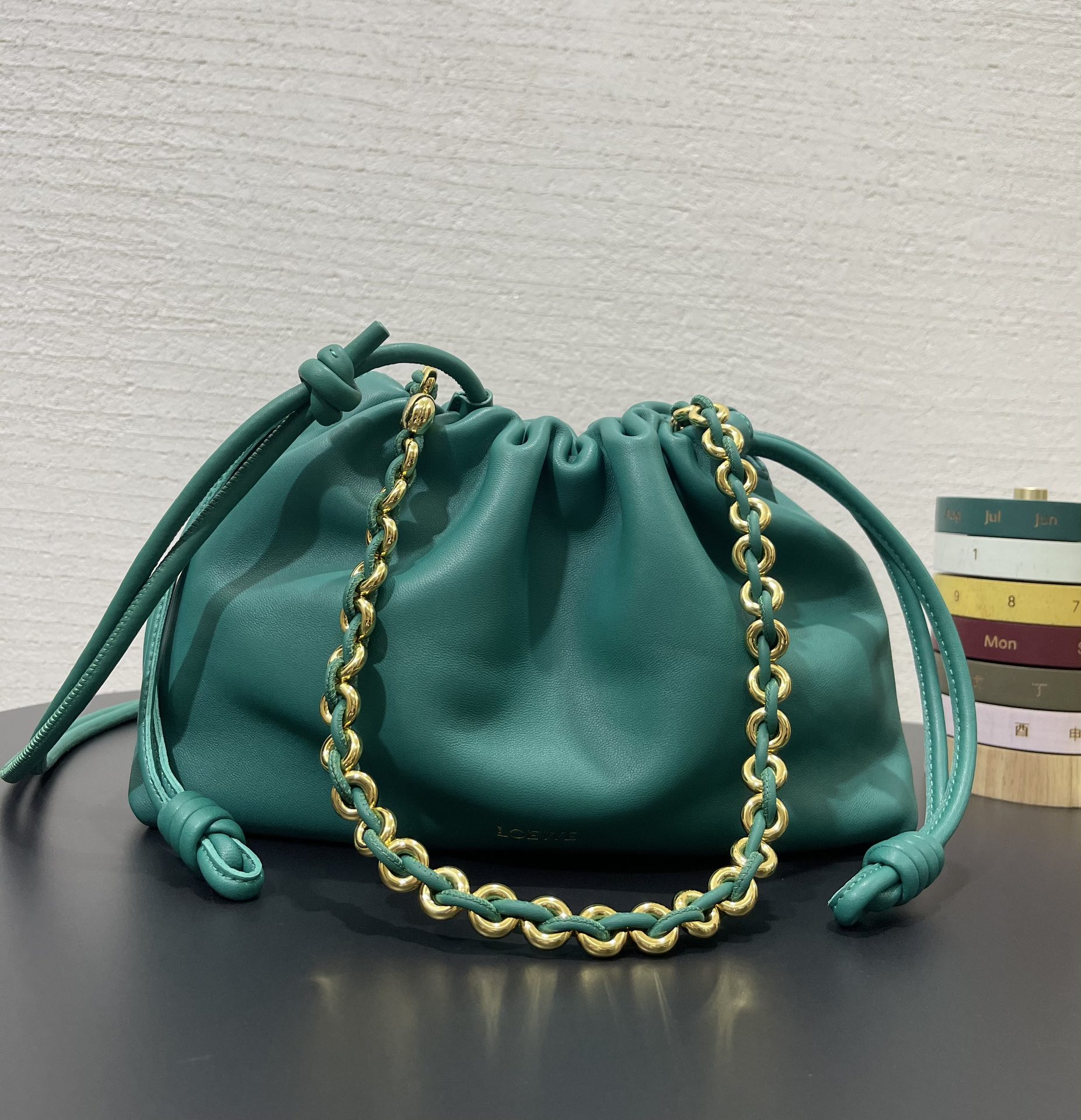 Bagsaaa L0ew* Medium Flamenco purse in mellow nappa lambskin Emerald Green- 30X20X10.5 cm